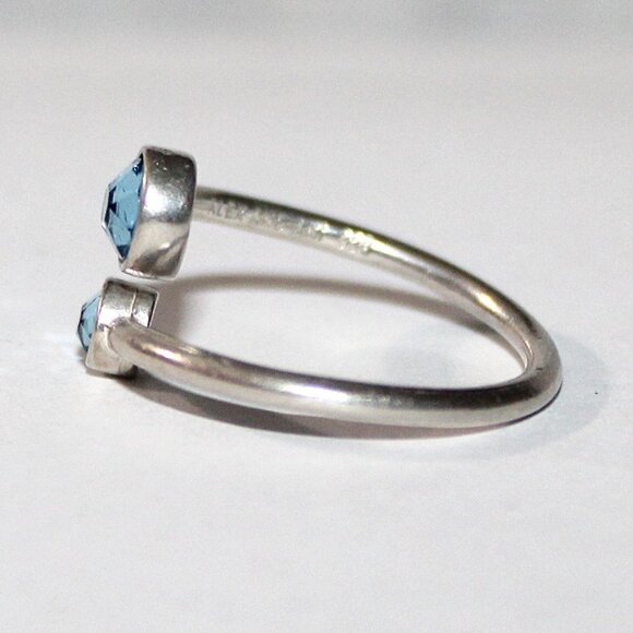 Alex and Ani Sterling Silver Light Blue Crystal By Pass Ring - Picture 2 of 7